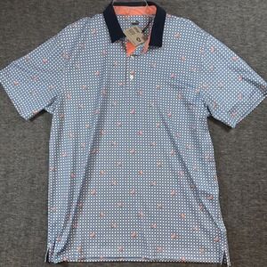 Puma Mens Pique Gingham Polo Golf Shirt Floral White Glow/Zen Blue Sz M NEW $85
